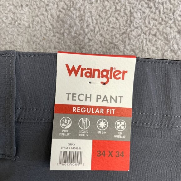NEW Wrangler Men's 34x34 Cargo Tech Pants Regular Fit Water Repellent Gray Nylon - Picture 7 of 9
